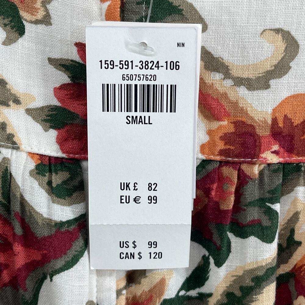 ABERCROMBIE & FITCH Dress S Floral Maxi Smocked Tiered Linen Blend Orange NEW - Picture 10 of 15